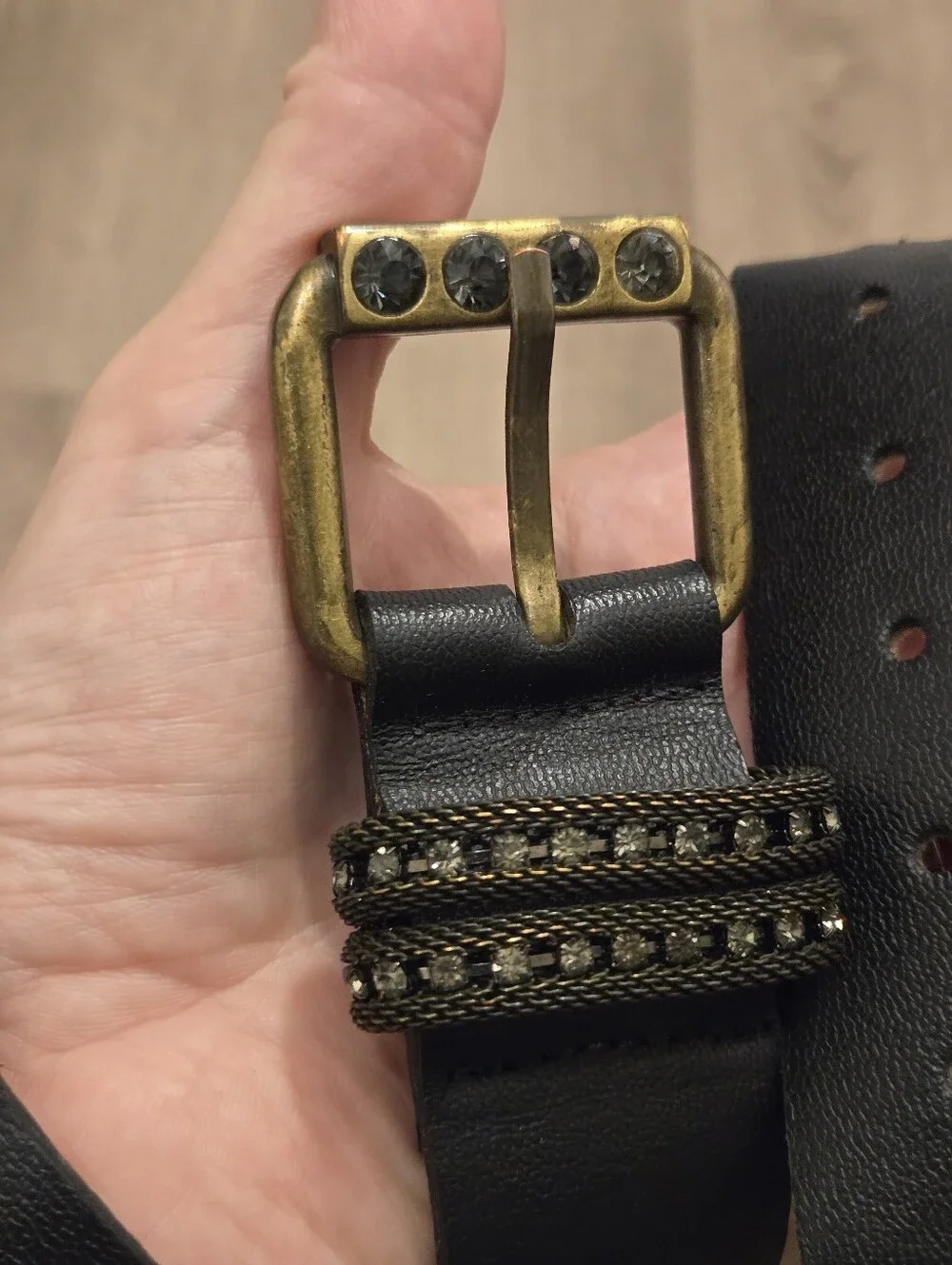 Womens DARK brown Leather Belt Y2k McBling Crstal Studs Western 34